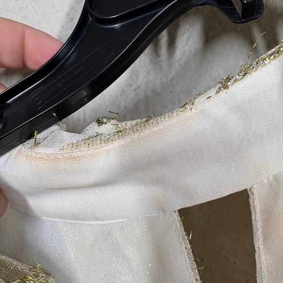 Parker Size XL The Piper Top Gold White Lurex Blend Keyhole Smocked Long Sleeves - Picture 9 of 12
